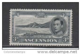 (SA0046) ASCENSION, 1940 (King George VI, 3 P., Black, Perf. 13½). Mi # 46A. MLH* Stamp - Ascension (Ile De L')