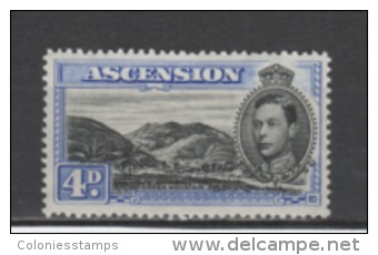 (SA0047) ASCENSION, 1940 (King George VI, 4 P., Ultramarine And Black, Perf. 13½). Mi # 47A. MLH* Stamp - Ascension (Ile De L')