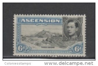 (SA0048) ASCENSION, 1938 (King George VI, 6 P., Grey Blue And Black, Perf. 13½). Mi # 48A. Mint Hinged* Stamp - Ascension