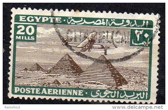 EGYPT 1933 Air Handley Page H.P.42 Over Pyramids - 20m. - Brown And Green FU - Luftpost