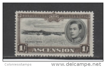 (SA0049) ASCENSION, 1938 (King George VI, 1 Sh., Dark Brown And Black, Perf. 13½). Mi # 49A. MLH* Stamp - Ascensión