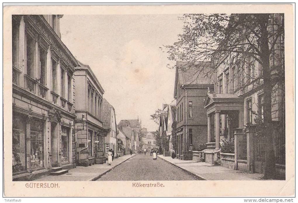 GÜTERSLOH Kökerstraße Belebt Geschäfte Feldpost FERNSPRECH DOPPEL ZUG 105 8.7.1916 - Guetersloh