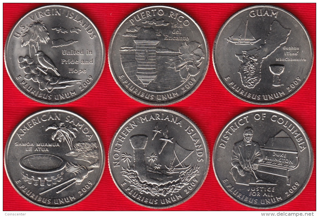 USA Set Of 6 Quarters: "DC & US Territories" 2009 P UNC - 1999-2009: State Quarters