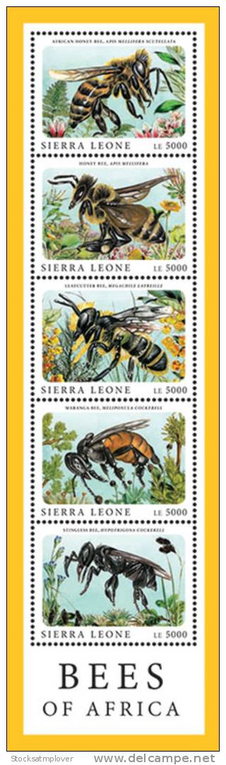 Sierra Leone-BEES OF AFRICA SHEETLET OF 5 - Honeybees