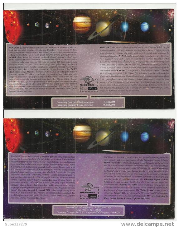 INDONESIA 2001 – SET OF 4 FDC SOLAR SYSTEM  - TATA SURYA – 3 W 3 STS EACH OF 900 (MARS-JUPITER-SATURN-URANUS-NEPTUNE-PLU - Indonésie