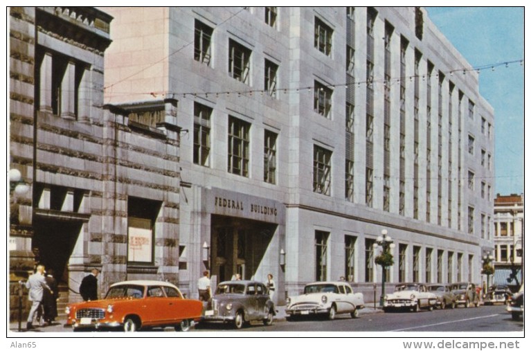 Victoria Canada, Street Scene Showing Federal Building, Autos C1950s Vintage Postcard - Victoria