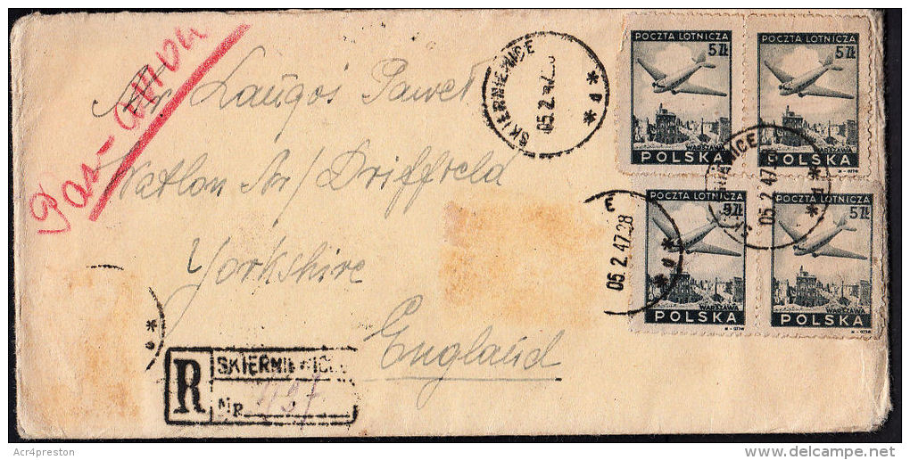 B0052 POLAND 1947, Registered Cover Skierniewice To England - Covers & Documents