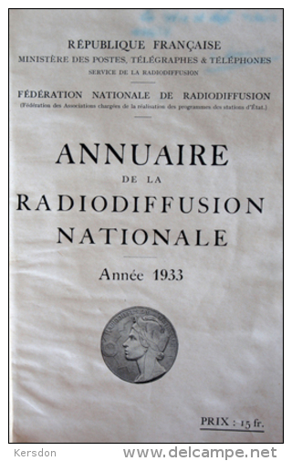 Annuaire De La Radiodiffussion Nationale - 1933 - Annuaires Téléphoniques