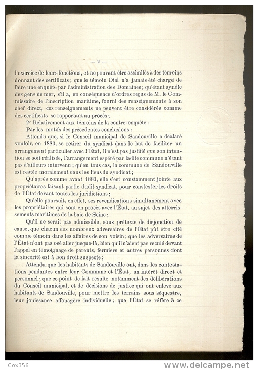 PAPIER TIMBRE FRANCE 1891 Fiscaux , Huissier  :E.TAILLEUX   Document D´Etude ( Seine Maritime Le HAVRE ) Etat PERIER - Decretos & Leyes