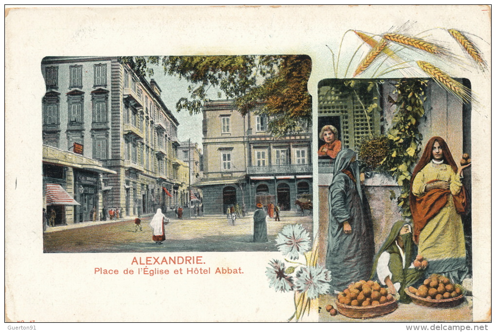 ( CPA EGYPTE )  ALEXANDRIE  /  Place De L' Église Et Hôtel Abbat  - - Alexandrië
