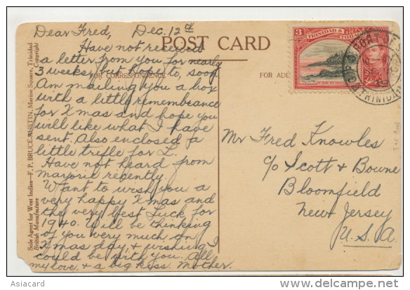 Boca De Monos From Point Baleine Bathing Pool Trinidad 4 Mats Voilier Stamp 1939 Port Of Spain - Trinidad