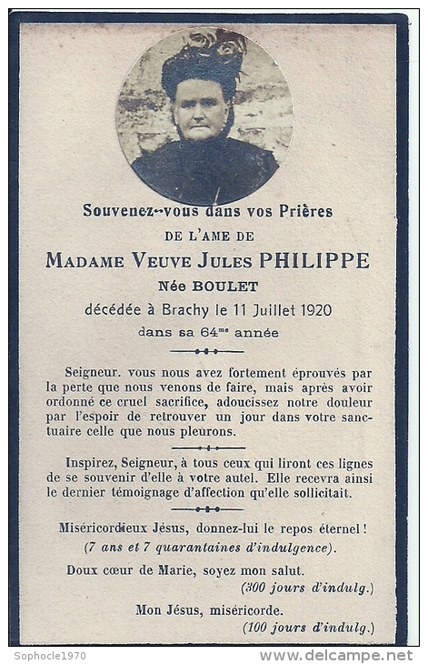 HAUTE NORMANDIE - 76 - SEINE MARITIME - BRACHY - Veuve Jules Philippe  Née Boulet - Décès