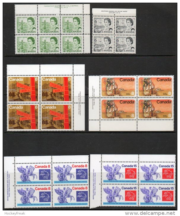 Canada 1967-74 - Selection Of Printer's Imprint Blocks MNH Cat £11.40 SG2015 - See Full Description Below - Blocks & Sheetlets