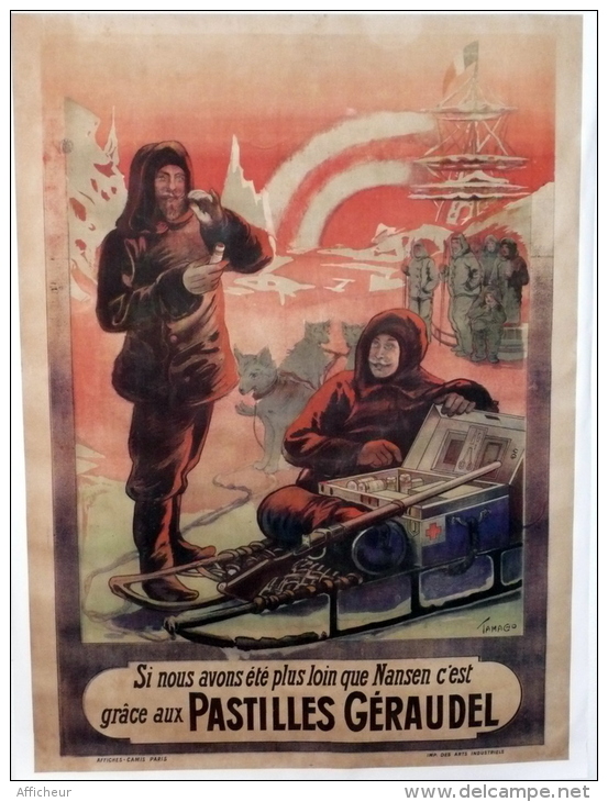 AFFICHE PASTILLES GERAUDEL - SANTE - EXPEDITIONS POLAIRES - CHARCOT - NANSEN - Signeé TAMAGNO - Affiches