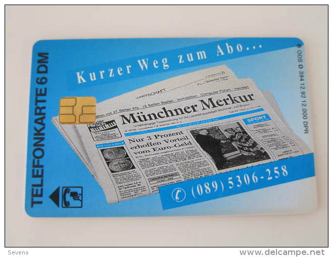 Germany Chip Phonecard,O 394 12.92 Newspaper,used - O-Reeksen : Klantenreeksen