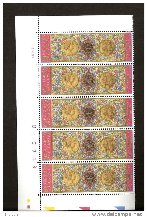 Belgique-COB 2492-5 V-Bas De Feuille Daté Et N° De Feuille-Missale Romanum De Matthias Corvin-1992-1993 - Datiert