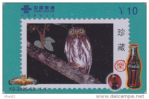 Télécarte Chine - Oiseau HIBOU Chouette - OWL Bird Stamp Phonecard - EULE Telefonkarte & COCA COLA - 2303 - Timbres & Monnaies