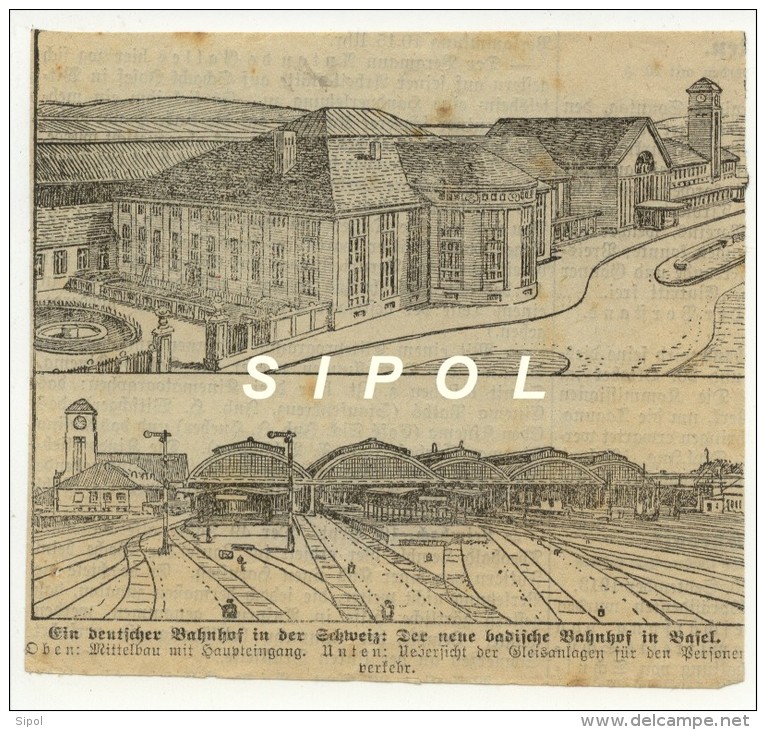 Issu D Un Journal Allemand  De 1913 Der Neue Badische Bahnhof In Basel- Gare De Bale - Coupure De13 X 12 Cm - Andere & Zonder Classificatie