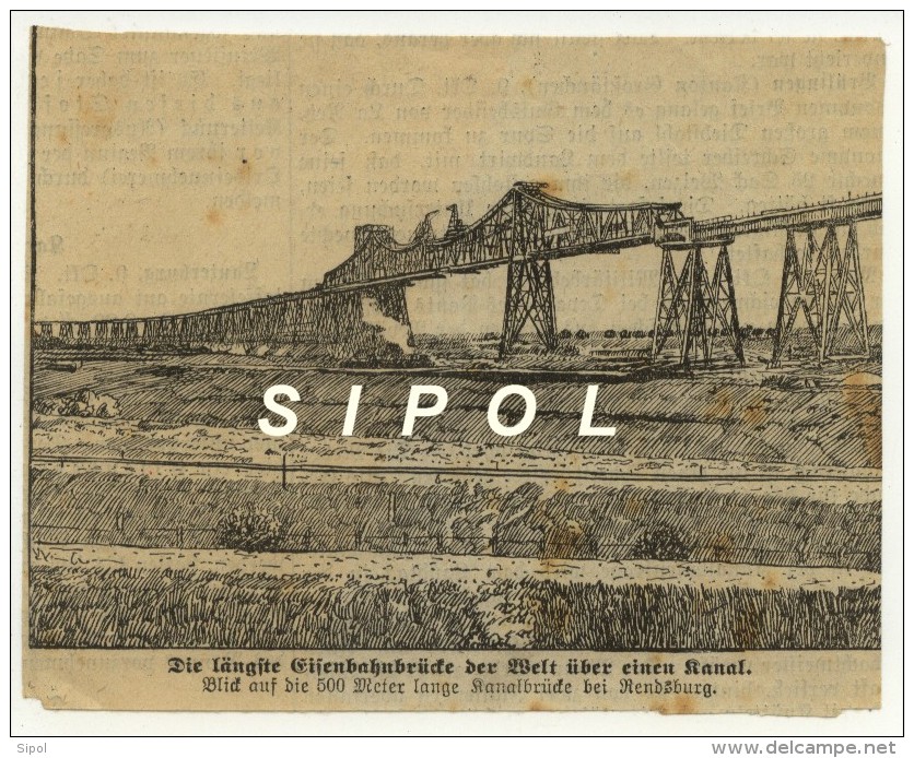Issu D Un Journal Allemand  1914 Env Der Längste Eisenbahnbrücke Der Welt ..RendsburgCoupure De13 X 10.5cm - Autres & Non Classés