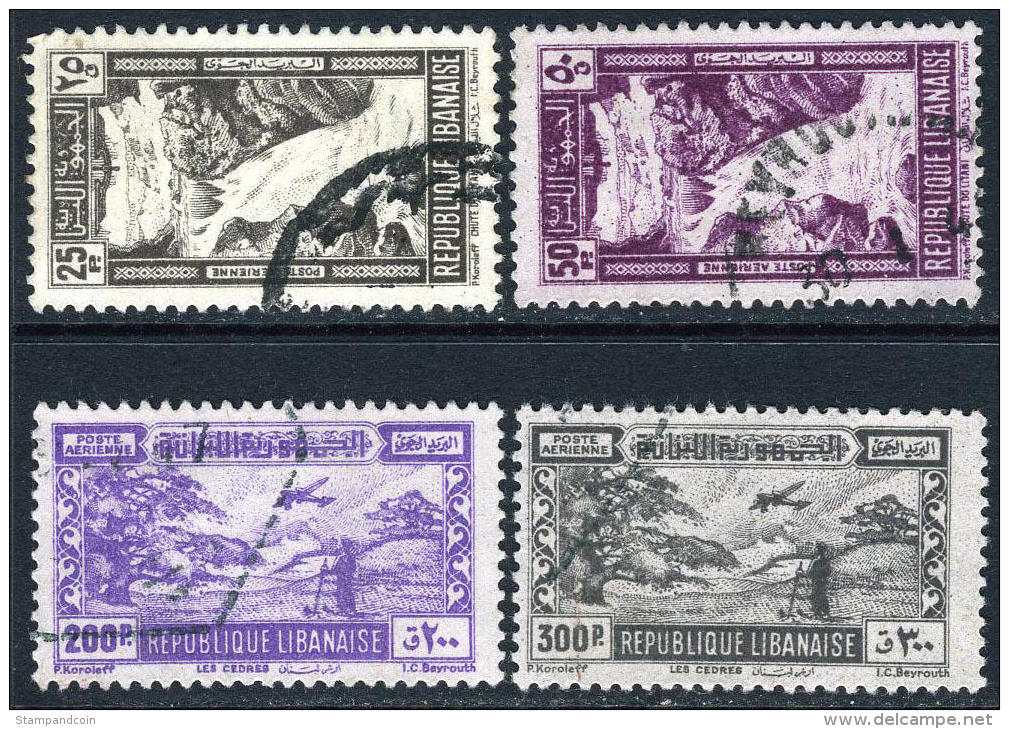 Lebanon C97-100 Used Litani Falls & The Cedars Airmail Set From 1945 - Lebanon