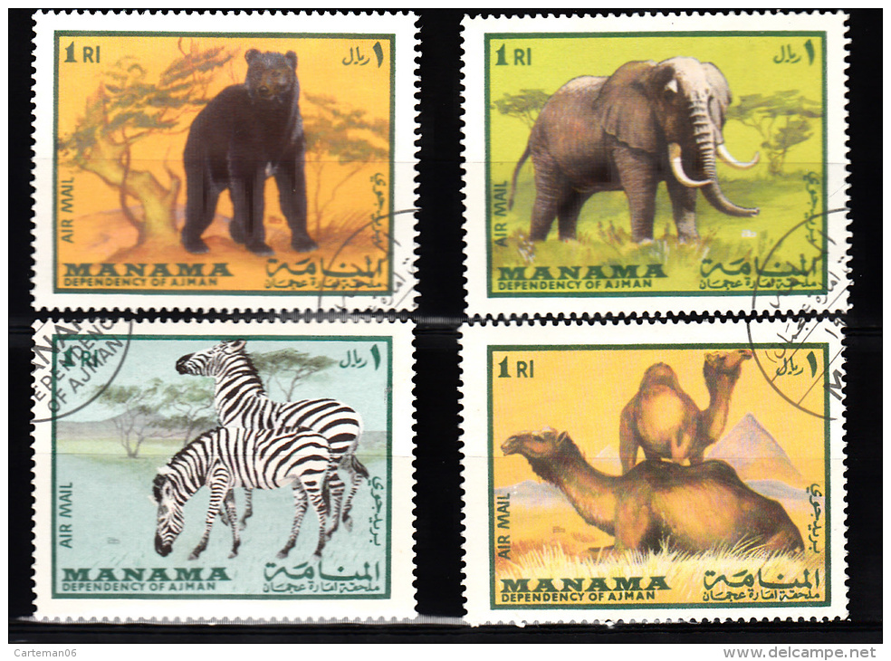 Manama - 4 Timbres Oblitérés Air Mail - Animaux - Manama