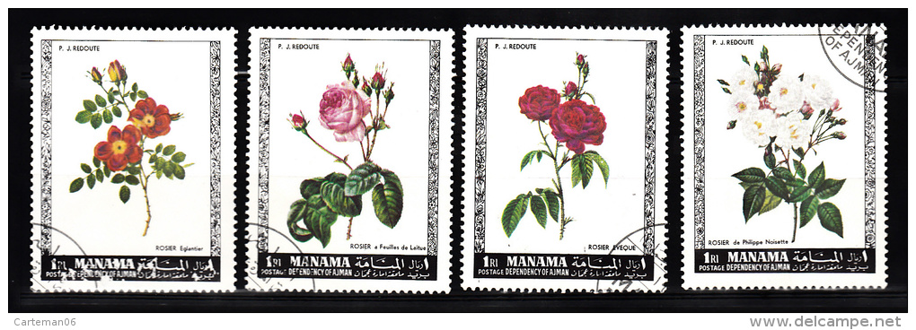 Manama - 4 Timbres Oblitérés - Fleurs - Rosier (rosiers, Rose, Roses) - Manama