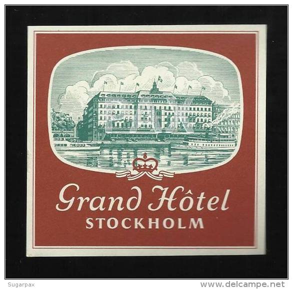 DENMARK &#9830; STOCKHOLM &#9830; GRAND HÔTEL &#9830; VINTAGE LUGGAGE LABEL &#9830; 2 SCANS - Hotel Labels