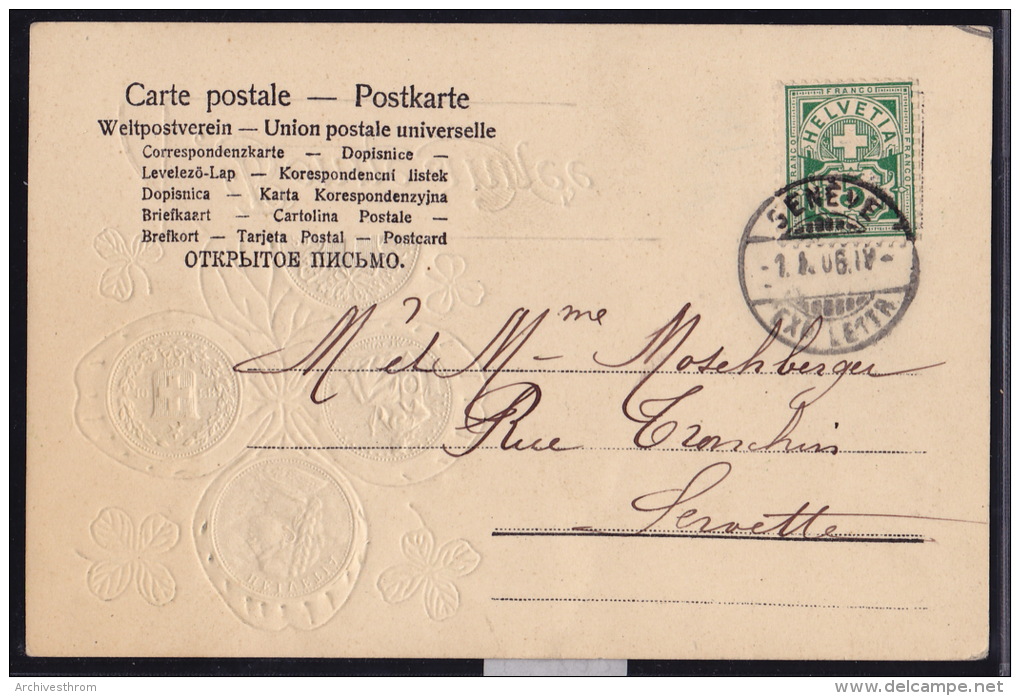 10 Et 20 Francs Or - Vreneli Dorure Et Gaufrage Pour Vœux De Bonne Année - Vers 1900 (-893) - Monnaies (représentations)