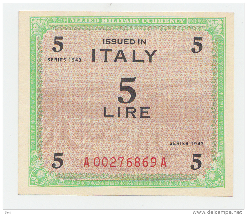 ITALY 5 LIRE 1943 UNC NEUF P M12  ALLIED MILITARY PAYMENT WORLD WAR II - Occupazione Alleata Seconda Guerra Mondiale