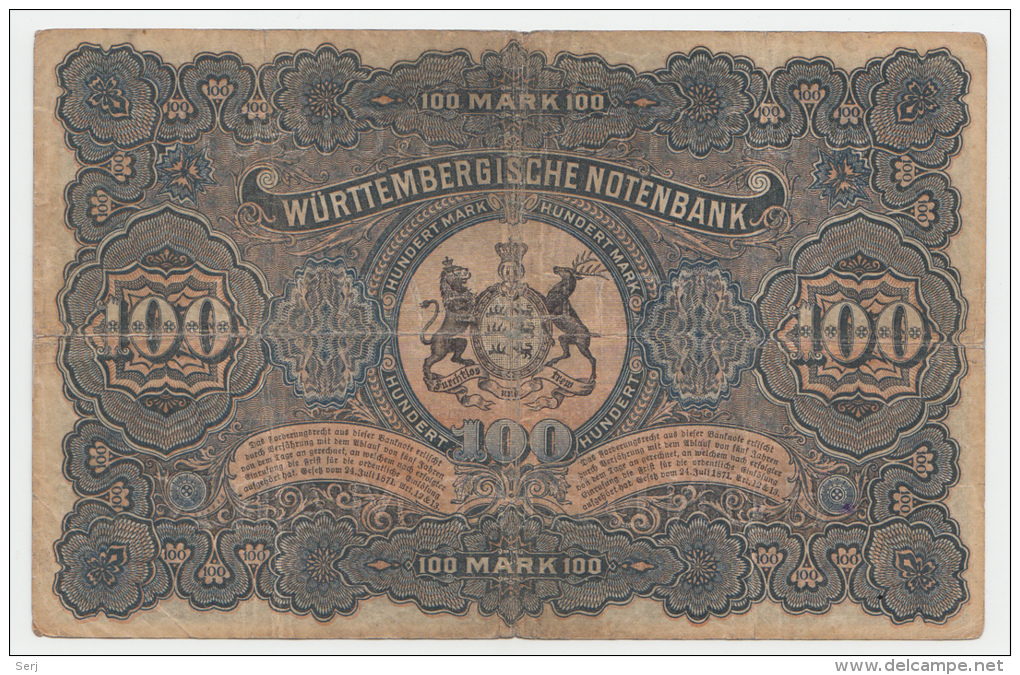 GERMANY WÜRTTENBERG Stuttgart 100 MARK 1911 VG+ - 100 Mark