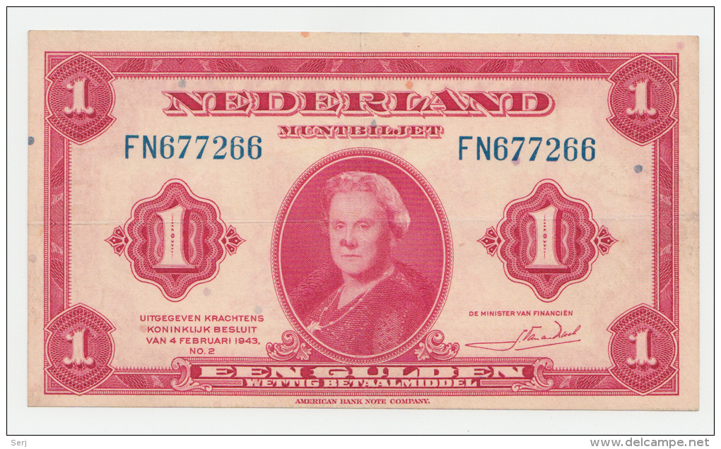 Netherlands 1 Gulden 1943 VF+ P 64 - 1 Gulde