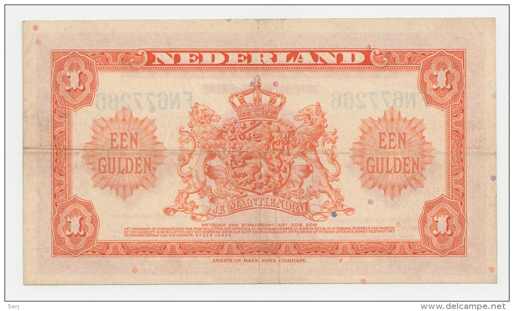 Netherlands 1 Gulden 1943 VF+ P 64 - 1 Gulden