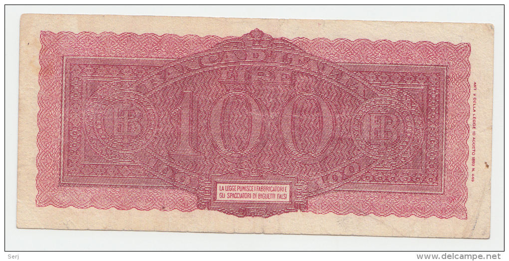 Italy 100 Lire 1944 AVF CRISP Banknote P 75a 75 A - 100 Liras