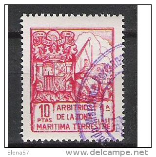 0333-SELLO FISCAL ARBRTRIOS DE  LA ZOMA MARITIMO Y TERRESTRE BARCOS SHIPS TAX  SPAIN REVENUE MARINE,IMPUESTOS ,UNA GRAND - Revenue Stamps