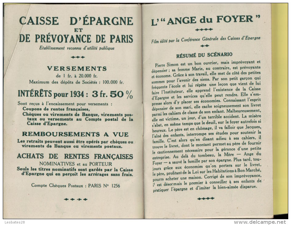 Calendrier 1934  L'Ange Du Foyer PUBLICITE, CAISSE D'EPARGNE,! AVRIL 2013  Boite Cal. - Small : 1921-40