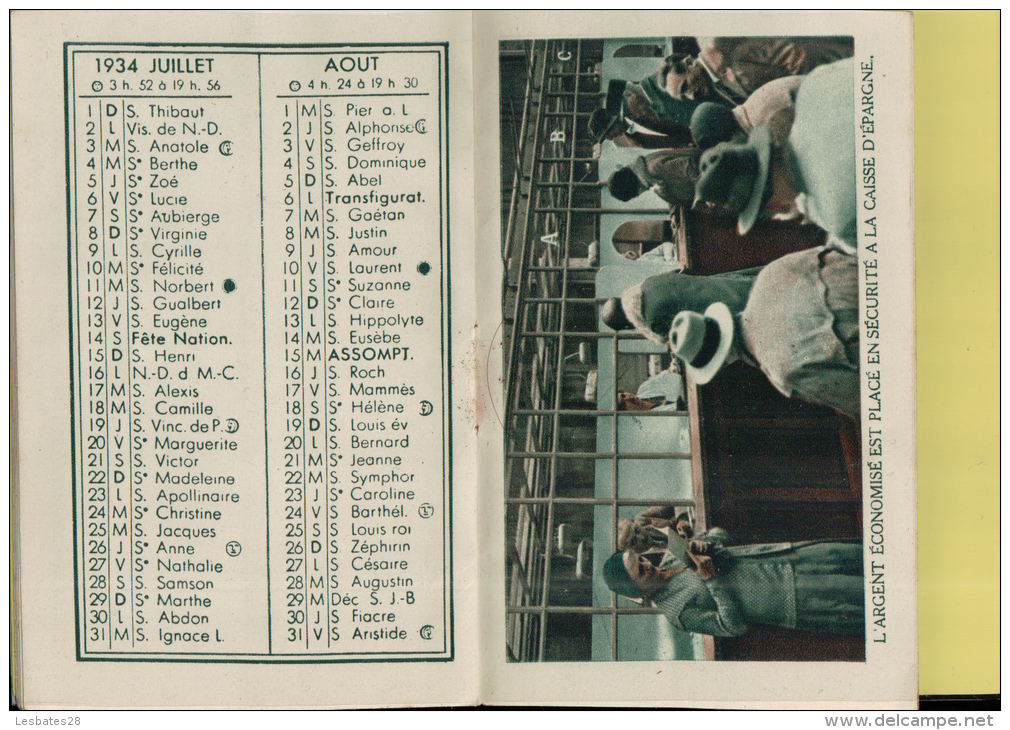 Calendrier 1934  L'Ange du Foyer PUBLICITE, CAISSE D'EPARGNE,! AVRIL 2013  Boite Cal.