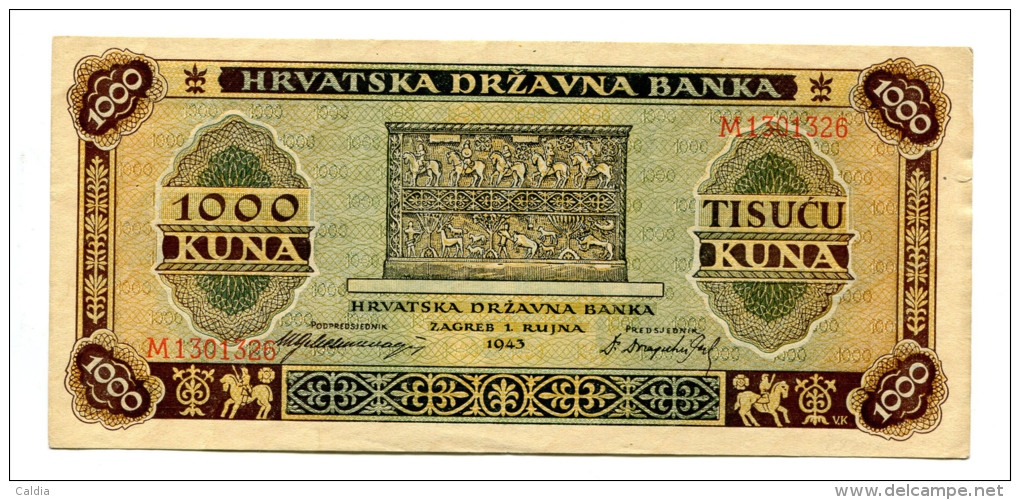 Croatie Croatia HRVATSKA 1000 Kuna 1943 AUNC / UNC # 4 - Kroatien