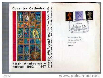 Angleterre Grande Bretagne Lettre Cover FDC Coventry Cathedral CAD 5-06-1967 / 3 Tp Queen Elizabeth - 1952-1971 Em. Prédécimales