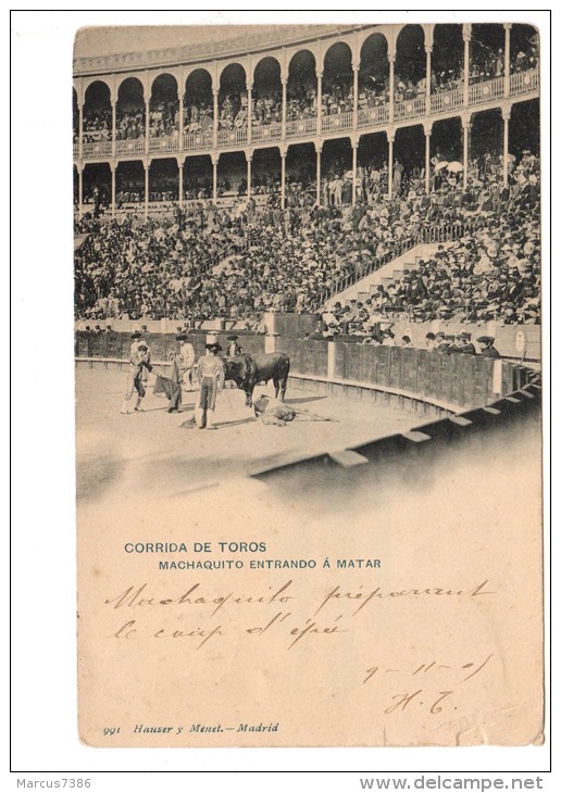 CORRIDA DE TOROS  Machaquito Entrando A Matar Hauser Y Menet N° 991 Circulé En 1905 - Madrid