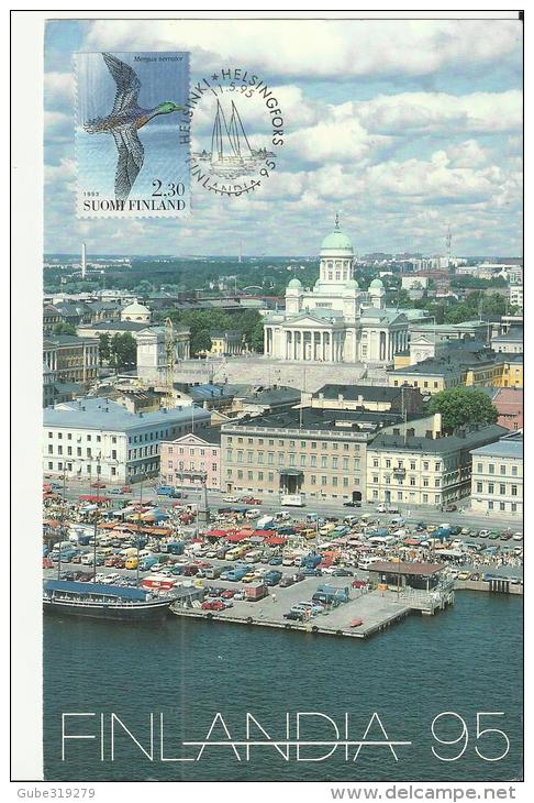 FINLAND 1995 - MAXIMUM CARD "FINLANDIA 95" WORLD EXHIBITION POSTAL HISTORY & STATIONERY W 1 ST  OF 2.10 (BIRD RED BREASE - Cartes-maximum (CM)