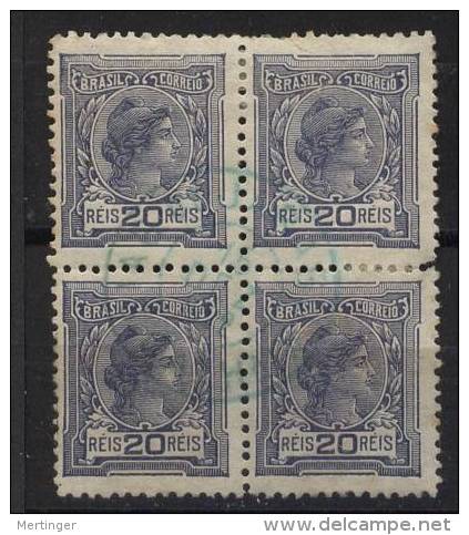 Brazil Brasilien Mi# 193 Used ALEGORIAS 1918 Block Of 4 Green Postmark - Oblitérés