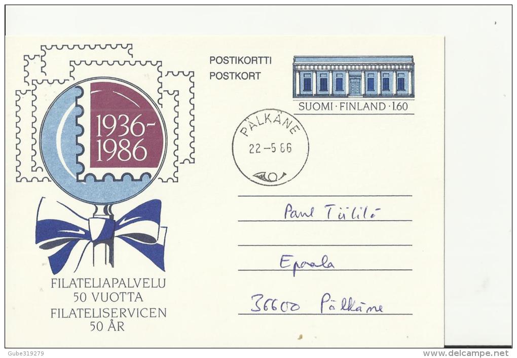 FINLAND 1986 - PRE-STAMPED  POSTALCARD F.D. 50 YEARS PHILATELIC SERVICES  - OF 1,60 ADDR TO PALKANE POSTM PALKANE MAY 22 - Entiers Postaux