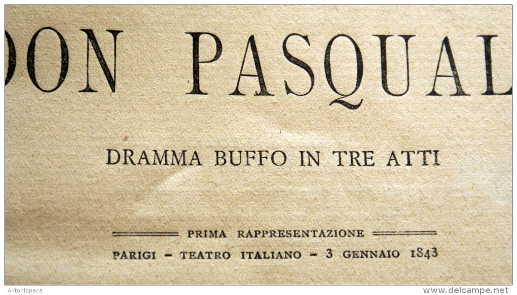 G. DONIZETTI " DON PASQUALE" PARTITURA MUSICALE COMPLETA DEI 3 ATTI" EDIZIONE RICORDI 1898 - Old Books