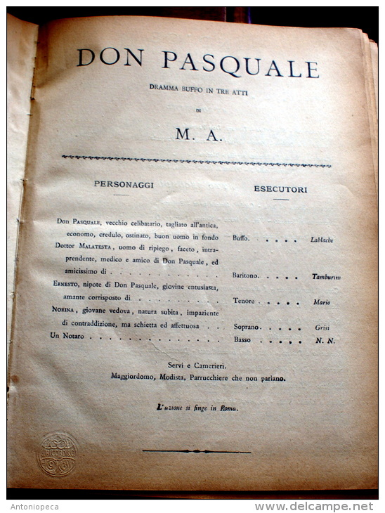 G. DONIZETTI " DON PASQUALE" PARTITURA MUSICALE COMPLETA DEI 3 ATTI" EDIZIONE RICORDI 1898 - Libri Antichi