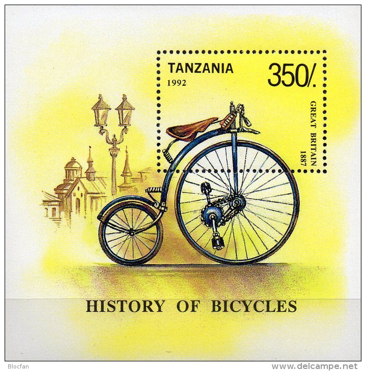 Transport Fahrrad 1992 Tanzania Block 209 ** 3€ Rad Aus England Mit Kette 1887 Blocchi Ss Bloc Bicycle Sheet Bf Tanzanie - Tanzania (1964-...)