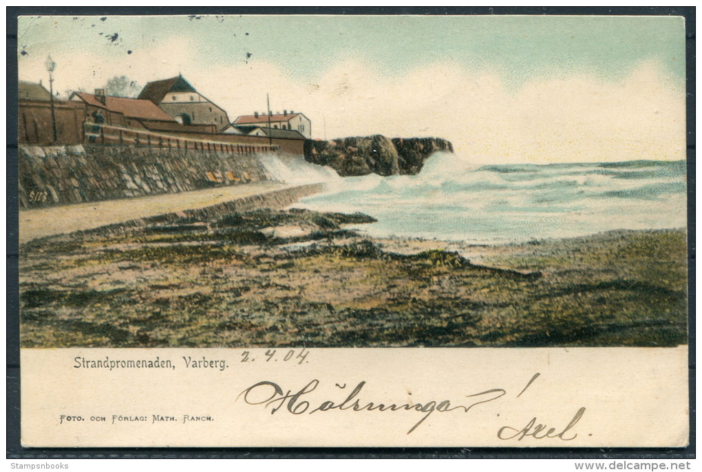 1904 Sweden Varberg Strandpromenaden Postcard  Used To Grand Hotel Trollhatten - Schweden
