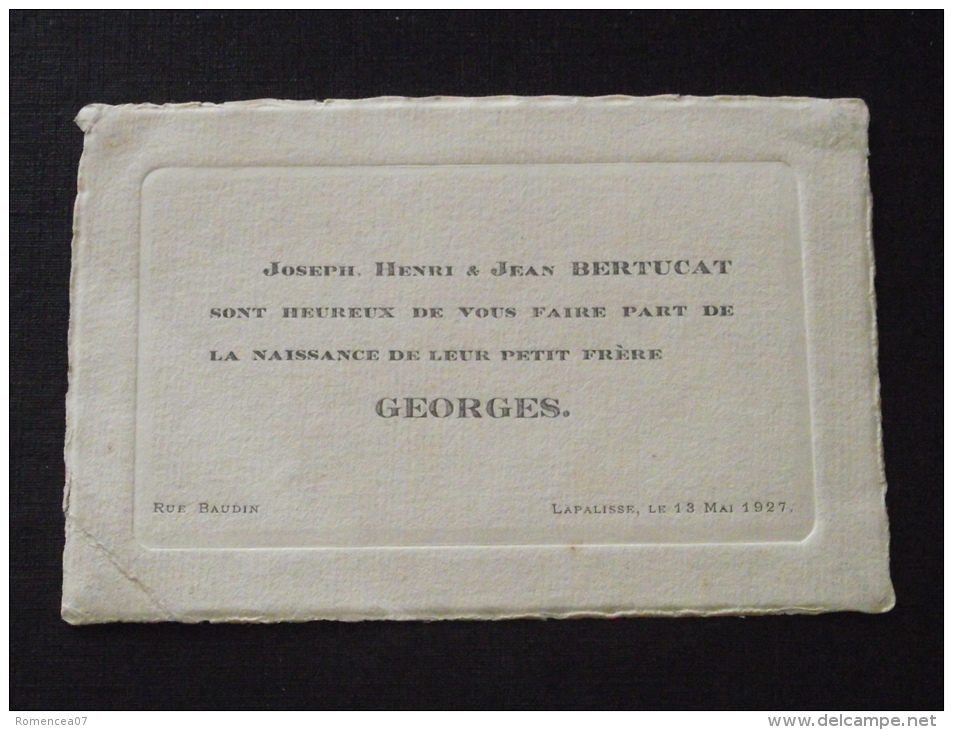 03 LAPALISSE - Carte De Visite - Faire-Part De Naissance De Georges BERTUCAT - Le 13 Mai 1927 - A VOIR ! - Nacimiento & Bautizo