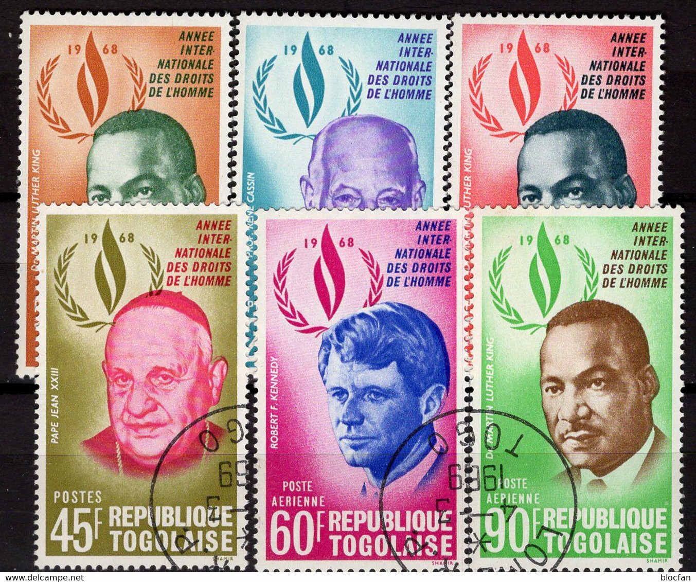Menschenrechte Togo 685/0 O 6€ UN-Jahr 1969 R.F.Kennedy M.Luther-King Papst Jean Cassin VIP Set Of Togolaise AFRICA - Togo (1960-...)