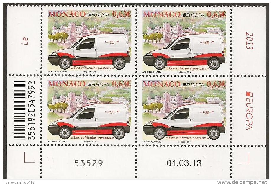 MONACO - EUROPA 2013-TEMA ANUAL " POSTAL VEHICLE"- SERIE De 1 V. En  BLOC De 4 - 2013