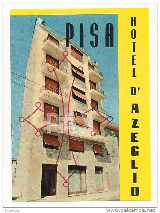 ITALY &#9830; PISA &#9830; HOTEL D´ AZEGLIO &#9830; ITALIA &#9830; VINTAGE LUGGAGE LABEL &#9830; 2 SCANS - Etiquetas De Hotel